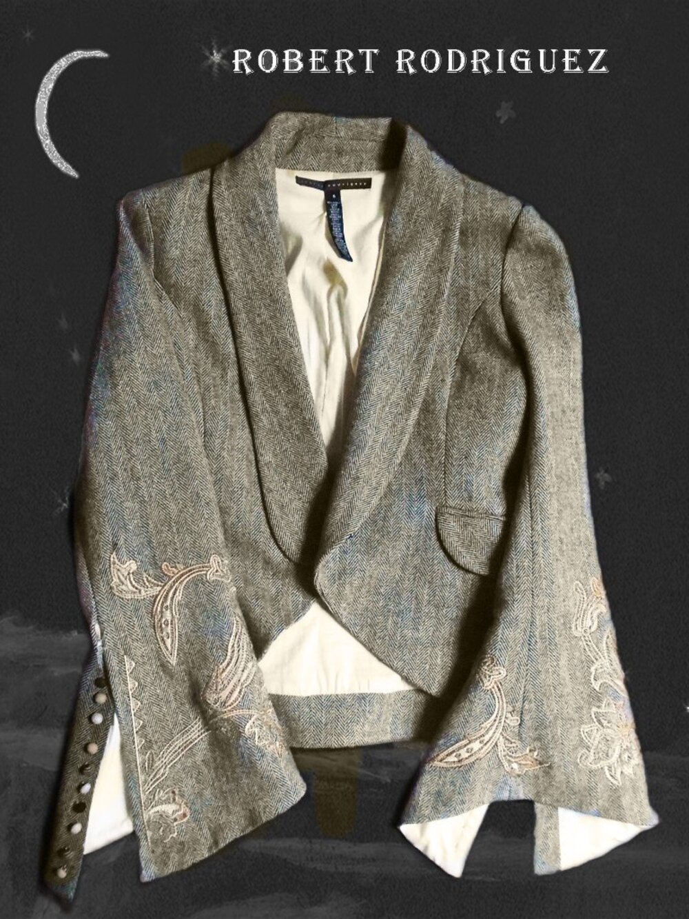 Steampunk Aristocrat Robert Rodriguez Embroidered Wool Blend Tweed Blazer Jacket